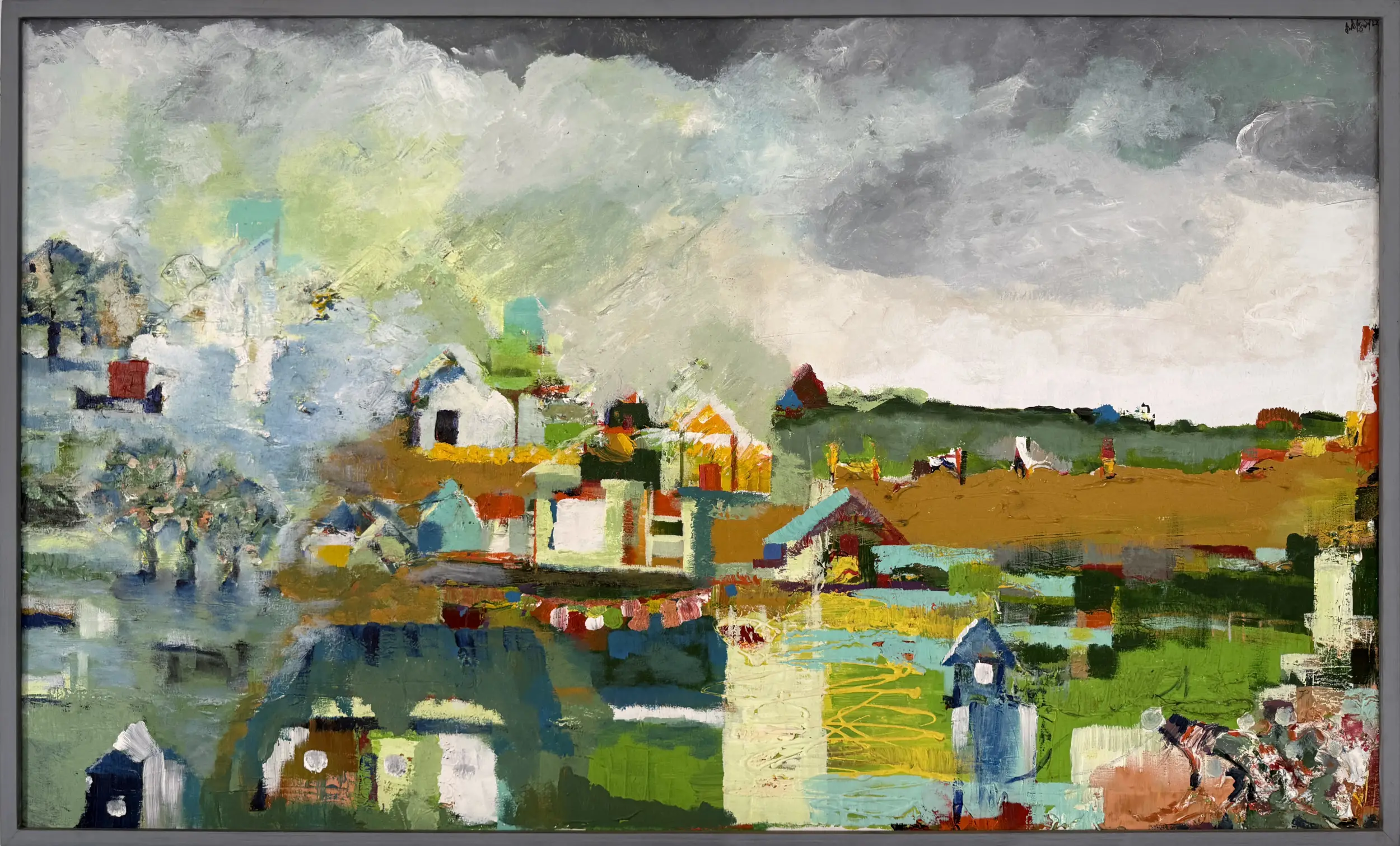 14.Acrylic On Canvas Fash Flod- আগাম বন্যা (37" ×60")